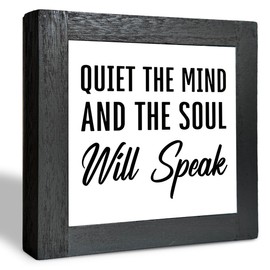 Farmhouse Wood Sign, Inspirational Decor, Quiet The Mind and The Soul will Speak Sign, Black Wooden Box Sign, Mental Health Wooden Plaque, Rustic Home Decor, Desk Decor Art, Spiritual Gift