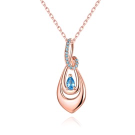 925 Sterling Silver Ash Necklace Memorial Teardrop CZ Keepsake Pendant Infinity Urn Necklace for Ashes for Women Cremation Jewelry (rose gold & aqua blue)