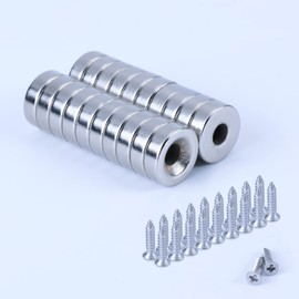 Strong Magnets, Perforated, Super Strong, Includes Dedicated Screws, Round Magnets, Diameter 0.4 inch (10 mm), Thickness 0.1 inch (2.5 mm), Set of 20