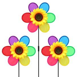 JMbeauuuty 3Pcs Colorful Sunflower Wind Spinners for Garden Rainbow Pinwheel Windmill for Lawn Pinwheels Party Decoration Windmills for Garden Balcony Patio Yard Outdoor Lawn Decor