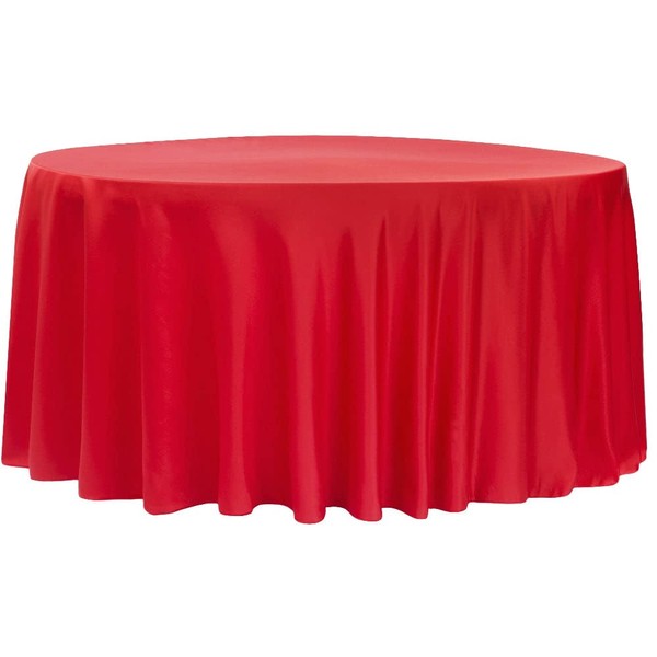 CVL 1 Pc, Lamour Satin 120" Round Tablecloth - Red