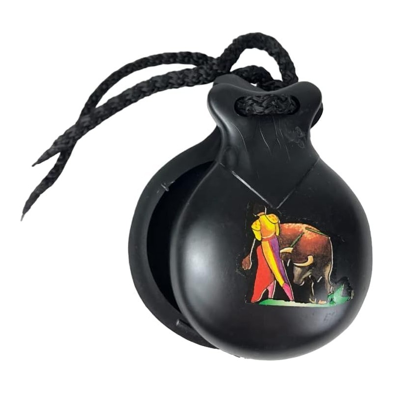Spanish castanet souvenir, black color with typical Spanish drawings.