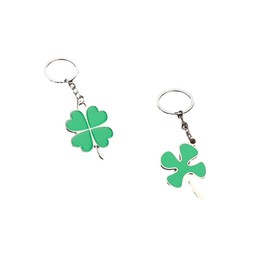 2 Pcs Set Four-Leaf Clover Fortune Keychain Lucky Shamrock Sparkling Charm Keyring St.Patrick Day Gift for Women Men