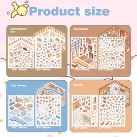 4 Sets DIY Capibala 3D House Stickers,Capibala Sticker Scene,Make Your Own Sticker Gym Shop Bathroom Bookstore 3D House Sticker Set,Funny Cartoon Scene Stickers for Adult Kids Relief Stress Pass