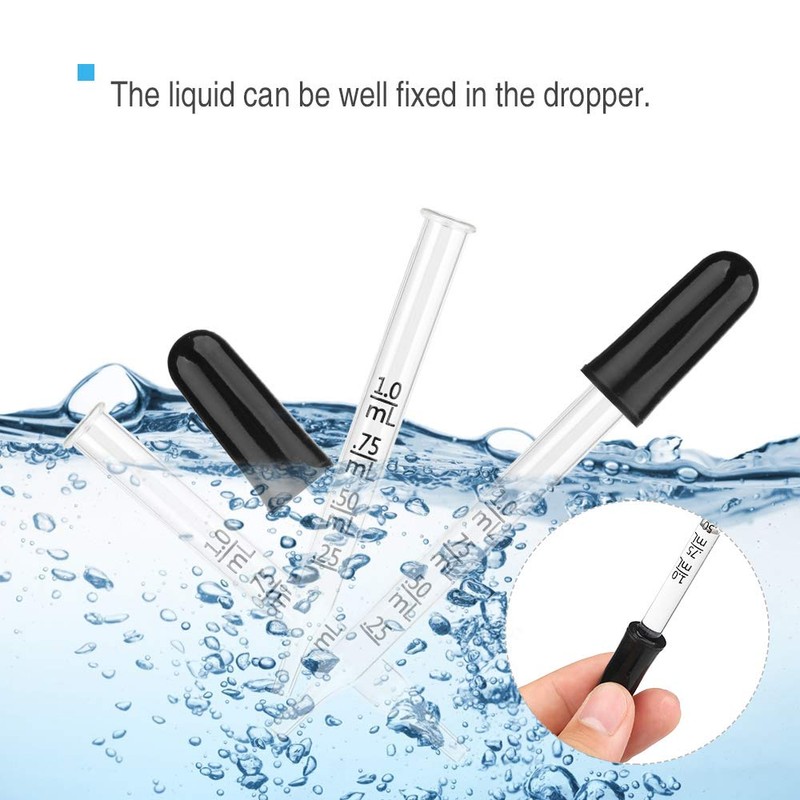 LFBEST 24pcs 1ml Scale Dropper Glass Dropper Liquid Pipette Rubber
