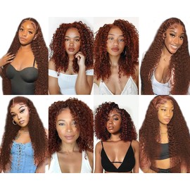 Brown Curly Bundles Auburn Curly Wave Human Hair Bundles 22 24 26 Inch Color 33 Auburn Bundle Hair Weave Double Weft Unprocessed Brazilian Remy Hair Extensions