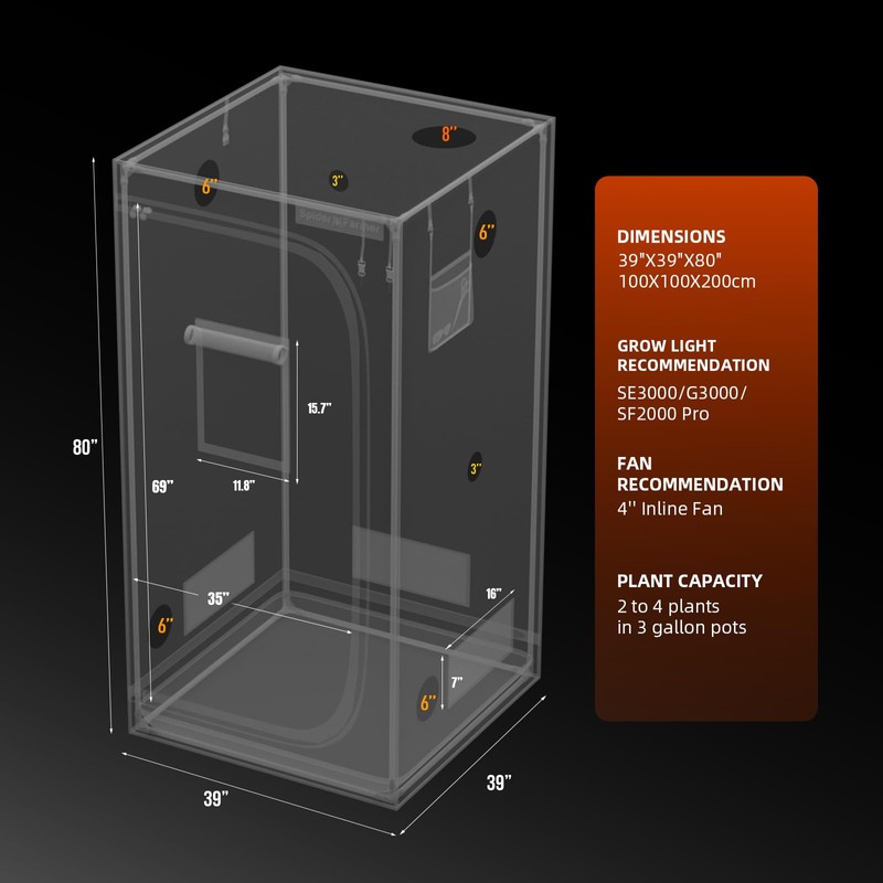3.3x3.3 Grow Tent 39"x39"x80" Indoor Plant Growing 2026 New