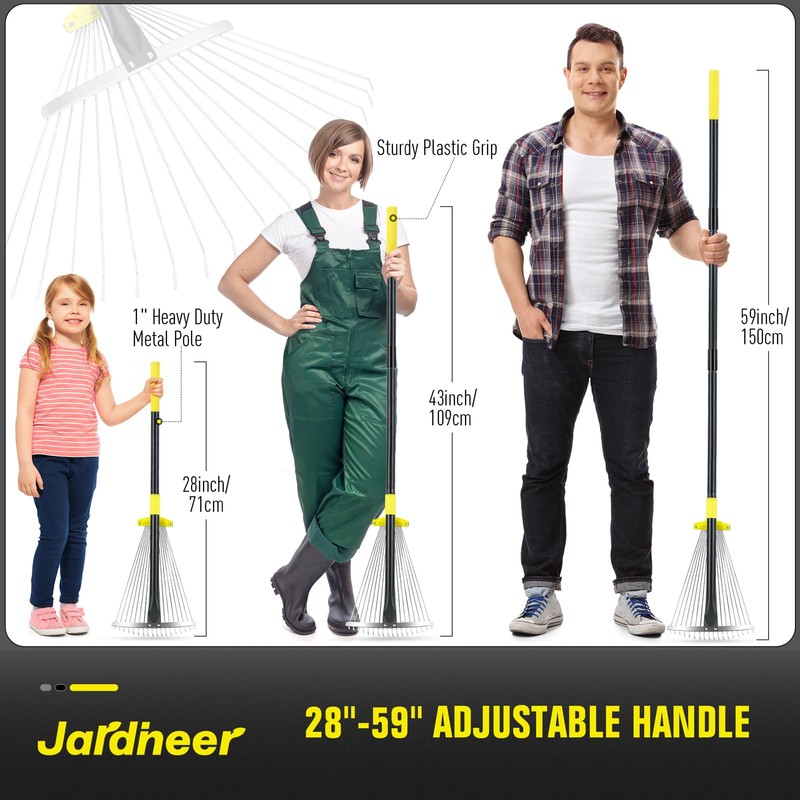 Adjustable Leaf Rake, Expandable Lightweight Metal Yard Rakes
