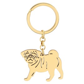 NEWEI Stainless Steel Dog Keyring Cute Pet Dog Keychain for Women Girls Purse Car Keys Charms (Gold Plated Pug)