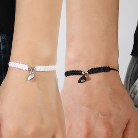 Matching Bracelets for Women Men Couples Friendship Bracelets Colorful Heart Matching Bracelets Adjustable Couple Bracelets Set Long Distance Bracelets for Couples Valentine's Day Anniversary Couple Jewelry (WhiteBlack)