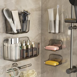 Plaitaoai Acrylic Shower Caddy,6 Pack Acrylic Rustproof Shower Organizer with Large Capacity,No Drilling Shelves for Bathroom Storage & Home Decor (Grey)