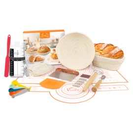 UDUK Sourdough Starter Kit, Sourdough Bread Baking Supplies Set with 2 Banneton Proofing Baskets, 24oz Sourdough Jar, Silicone Pastry Mat, Bread Sling, and Essential Tools for Artisan Bread Making