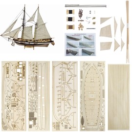 GAWEGM Wood Ship Models Kits to Build for Adults - 1840 Halcon Baltimore 1/100 Scale Ancient Sailing Ship Model Kit with Retro Accessories, for Collection, Novice Practice, Handmade Miniature