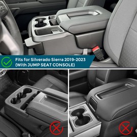 Center Console Cover Compatible with 2019-2023 Chevy Silverado GMC Sierra Jump Seat Console Leather Armrest Cover, Interior Center Console Cover Anti-Scratch Leather Armrest Deco (Black Stitches)