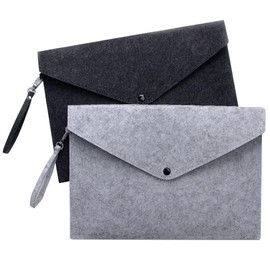 Felt File Folders, 2 Pack A4 Expanding File Bag Wallets Document Portfolio Case for School Office Supplies (Black&Gray)