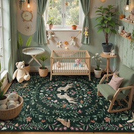 STARUIA 8x10 Area Rugs for Living Room, Unicorn Floral Non-Slip Washable Rugs, Farmhouse Moroccan Vintage Animal Large Girls Area Rug for Bedroom, Carpet for Dining Room Nurseries(Forest Green8'x10')