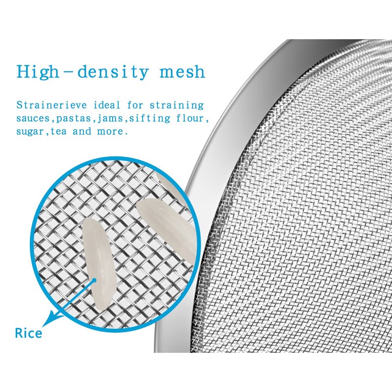 Wellehomi Fine Wire Mesh Kitchen Sieve Set 7,12,18cm with Rim