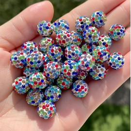 Rhinestone Beads for Jewelry Making,10mm 100pcs Clay Disco Ball Beads for Pens Making,Sparkly Diamond Rhinestone Spacer Beads for Pens,Beadable Pen Beads Bulk for Bracelet Necklace Earring Crafting