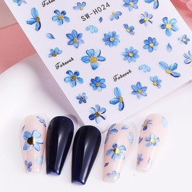 3 Sheets Flower Nail Stickers for Nail Art - WLGDLH Spring Summer Butterfly Nail Art Stickers 3D Self-Adhesive Gold-Rimmed Florals Nail Decals Manicure Supplies for Women DIY Decoration