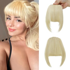 Clip In Bangs Human Hair Bangs French Bangs Clip On Bangs For Women 613 blonde Bangs Hair Clip Fake Bangs Clip In Bangs Real Human Hair Thick Bangs Hair Bangs Clip In(French Bangs,613 blonde)