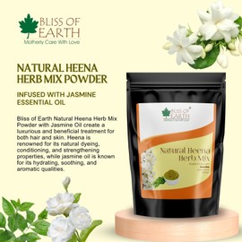 Bliss of Earth Herbal Henna For Hair Jasmine, Blended With Herbs Amla, Neem, Babul Gum and & Jasmine Essential Oil For Long Lasting Hair Color, Hair Nourishment, 100gm