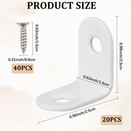 craspire Pack of 20 1 x 0.96 L Brackets Corner Brace Small Metal Angle White Stainless Steel Clasp Corner Protection Shelf Support with Screws for Wooden Shelves Furniture Cabinets Chairs Tables Beds