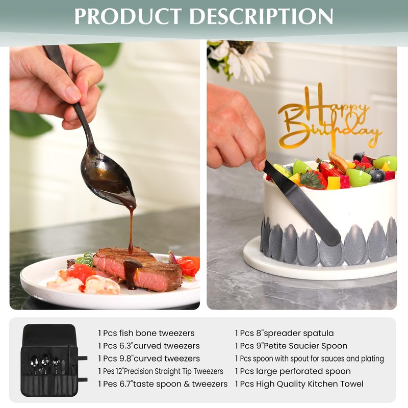 Recsrdce Professional Stainless Steel Culinary Plating Set,9 Piece Culinary Plating