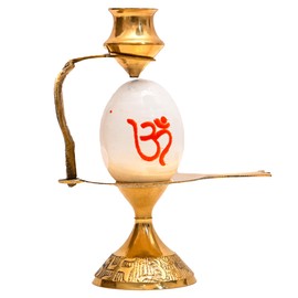 Tarini Gallery Brass Shivling Sculpture White Shiva Shivlingam Puja Lota with Trishul and Nagraj Statue for Hindu Pooja Temple Decor and Gifting (White Om Shivling with lota and Stand)