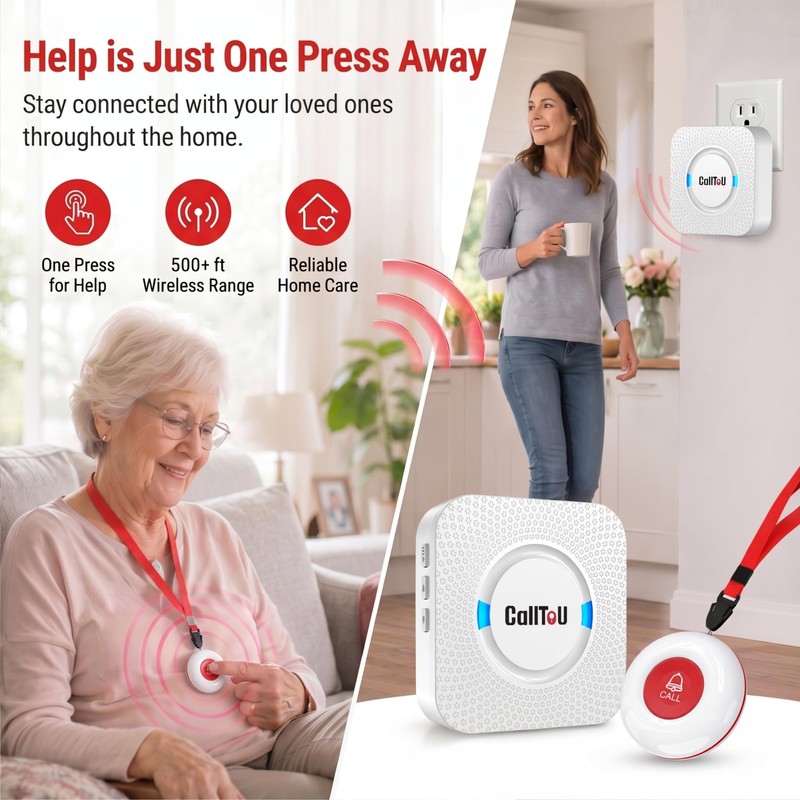 Caregiver Pager Wireless Call Button Nurse Alert System 500+ Feet