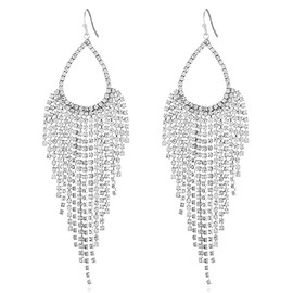 Luxuary CZ Fringe Drop Statement Earrings for Women Cubic Zirconia Tassel Crystal Chain Dangle Hook Stud Earring Elegant Wedding Birthday Party Prom Mother's Day Christmas Jewelry