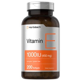 Horbäach Vitamin E 1000 IU Softgel Capsules | 200 Count | Non-GMO, Gluten Free, Preservative Free | Vitamin E Oil