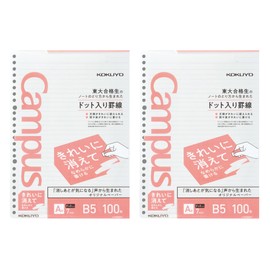 Kokuyo Campus Loose Leaf Paper, Erases Cleanly and Writes Smoothly, B5, Dotted Ruled Lines, A-Rule, 100 Sheets, 2-Pack NO-K836ATX2SET