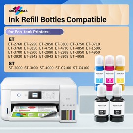 Compatible for T502 Ink Refill Bottles for Eco Tank ET-4850 ET-2850 ET-3850 ET-3760 ET-2760 ET-4760 ET-15000 ET-3950 ET-3830 ET-2980 ET-2988 4750 ET-4950 ET4850 ET2850 Printer, T502 2 Black CMY