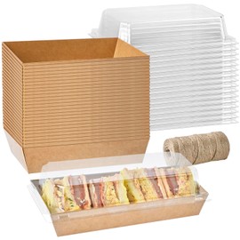 ZORRITA 50 Pack Paper Charcuterie Boxes with Clear Lids, 7.5 Inch Small To Go Treat Containers for Desserts, Cookies, Sandwich, Pastry, Strawberries and Cupcakes (Brown)