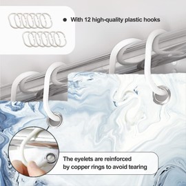 MIRRORANG Shower Curtain with 12 Hooks, Fabric, Light Blue Marble Shower Curtain for Bathroom, 100% Polyester, 183 x 183 cm