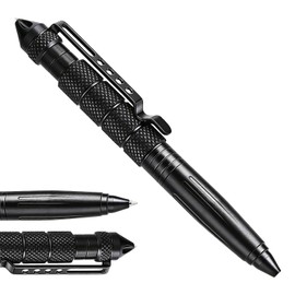 Multifunctional Pen, Lightweight, Luxurious, Easy to Write, Tactical Pen, Ballpoint Pen, Aluminum Alloy, Thick Black, Pocket Size, For Daily Use, Disasters, Outdoors, Spare Pen Included