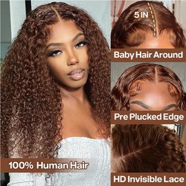 omswet #4 Chocolate Brown 5x5 HD Lace Deep Wave Closure Wig Human Hair Colored Wigs for Black Women Human Hair Curly Glueless Wigs Human Hair Pre Plucked Wet and Wavy Wig 180 Density 18 Inch