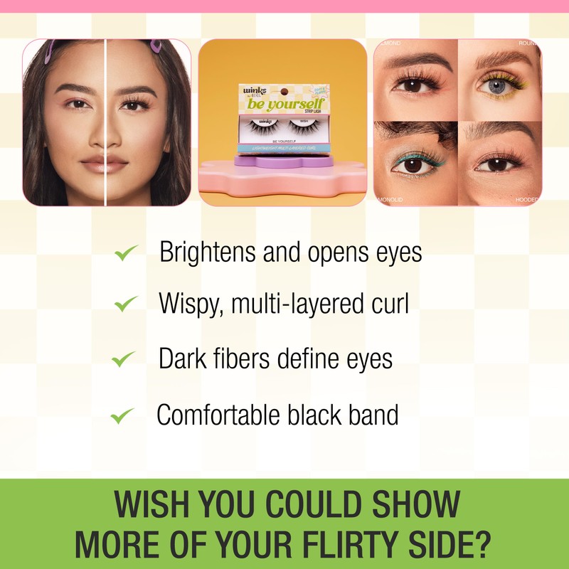 Ardell Winks Be Yourself Lashes, Wish, Black Strip Lash, Multilayered