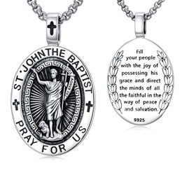 OCJ Saint John The Baptist necklace 925 Sterling Silver Patron Saint Pendant Religious Protector Jewelry Gifts for Men Women