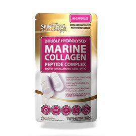 Marine Collagen Pure 100% (90 Capsules) Type 1 Hydrolysed Collagen Peptides Enhanced with Hyaluronic Acid & Vitamin C -Essential Amino Acids - Collagen Supplements for Women and Men by SkinPep