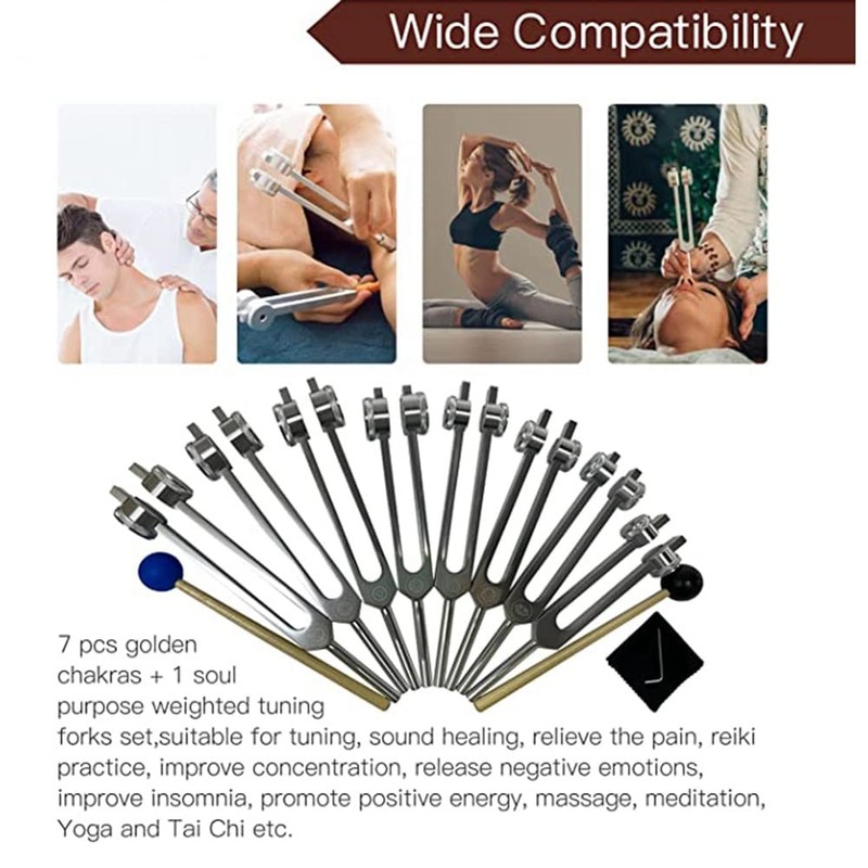 8 Pieces Chakra Tuning Fork Set Silver Chakra Tuning Fork