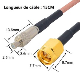 Boobrie 2 x SMA Male to TS9 Female Coaxial Cable RF Cable SMA to TS9 15cm RG316 Straight Plug SMA to TS9 Antenna Cable with Low Loss
