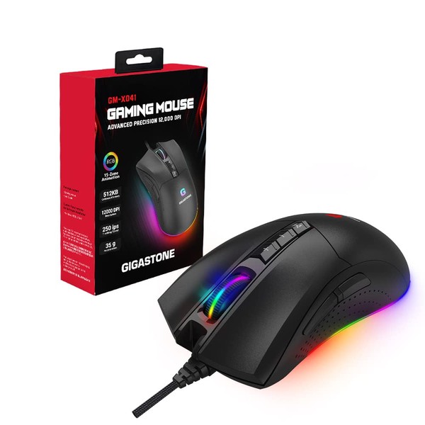 Gigastone Gaming Mouse with 12000 DPI Adjustable, RGB Backlight, Optical