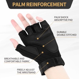 Fingerless Tactical Gloves for Men, Motorcycle Gloves for Outdoor Work Sports, Fingerless Cycling Gloves for Driving, Cycling, Shooting, Hunting, Motorcycle, Climbing, Outdoor Work (Black, Large)