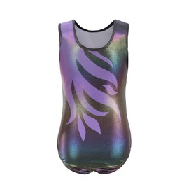 Gymnastics Leotards for Girls Shiny Beads Metallic Flame Swirl Athletic Dance Bodysuit Outfit Purple Size 6