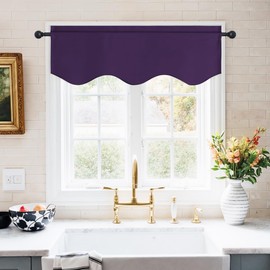 NICETOWN Blackout Valance Curtains for Living Room, Thermal Insulated Window Valance Short Topper Curtains Valance for Small Window - 2 Panels, 42 X 18 Inch Long, Royal Purple
