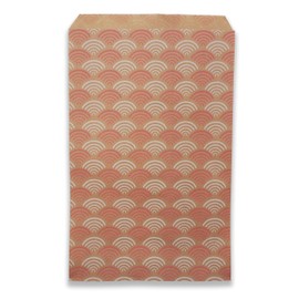 N'icePackaging 100 Qty 6" x 9" Decorative Flat Paper Gift Bags - Flamingo-Pink Fan Pattern on Brown Kraft Bags - For Sales/Treats/Parties Cookies/Gifts