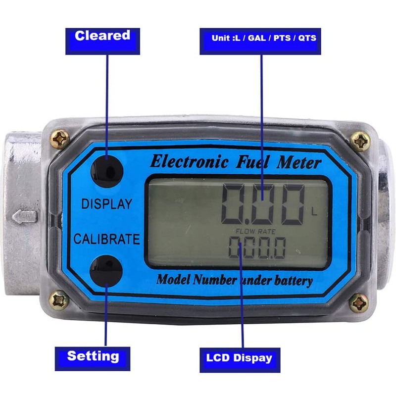 LELUKEE 2Inch Digital Fuel Turbine Aluminum Flowmeter with LCD Display,2″
