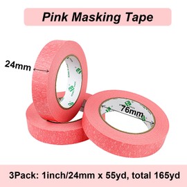 BOMEI PACK Pink Painters Tape 24mm x 55yds, 3Rolls Masking Tape for General Painting