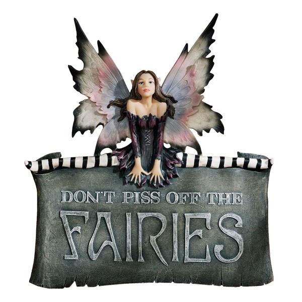 Design Toscano CL6564 Don't Piss Off The Fairies Wall Sculpture Plaque Sign, Full Color